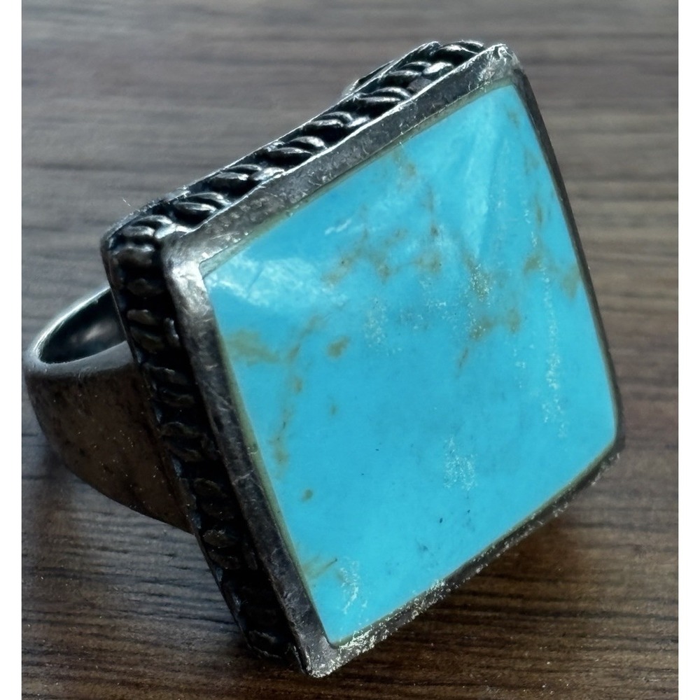 Large Turquoise & Sterling Silver Ring Size 7